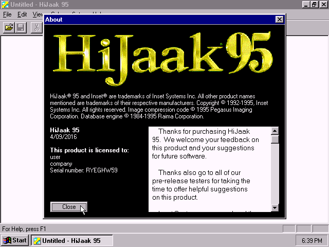 HiJaak 95 - About